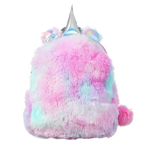 2020 Novo 3D 3D Unicórnio Unicórnio Miúdos Saco De Pelúcia e Pu Couro ToDdler Backpack Rosa Crianças Sacos Escolares para Meninas Mochila Escolar X0529