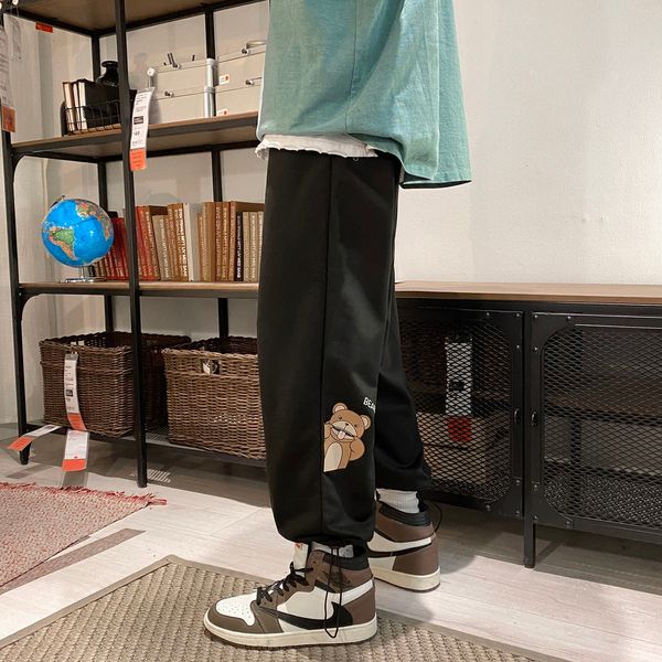 

new 2021 men's cartoons printed mesh-knit streetwear elastic waistband pants trend m-5xl-sized sweatpants corridors ot2k, Black