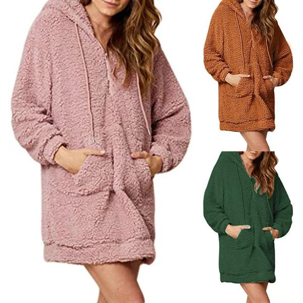 

women's jackets autumn women sweatshirt winter warm tether hoodies lambs wool coat outwear ladies long sleeve blouse, Black;brown