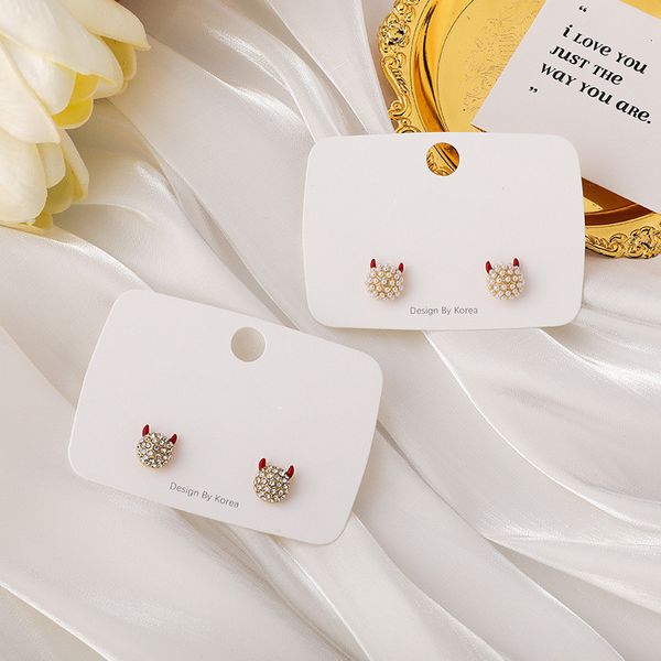 

year's year of the ox earrings pearl rhinestone horn lovely small korean personalized, Silver