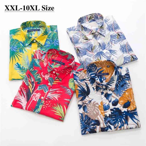 

summer short sleeve shirt men's fashion loose printing hawaiian vacation casual shirts male plus size 7xl 8xl 9xl 10xl 210809, White;black