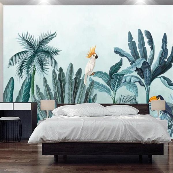 

wallpapers milofi custom 3d large wallpaper mural modern minimalist hand-painted tropical rainforest flower and bird bedroom tv background