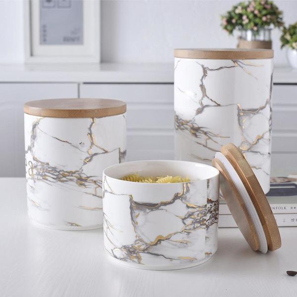 

ceramics storage jar marble grain kitchen ceramics seal pot cereals coffee tea seasoning storage tank with cover storage jar