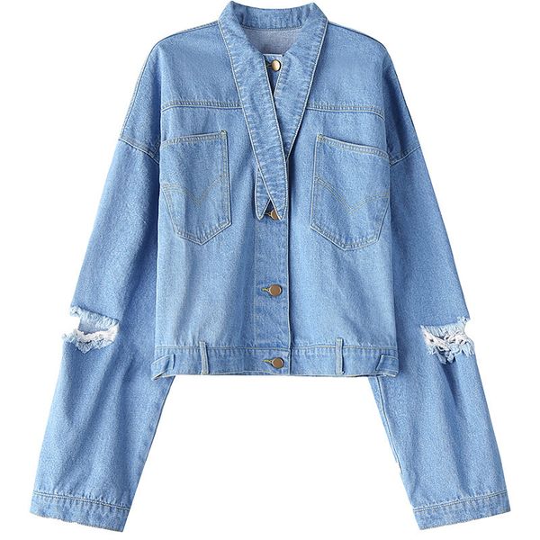 

2021 new casual lace denim jacket, high collar, long sleeves, holes, fashionable, spring and autumn ia51, Black;brown