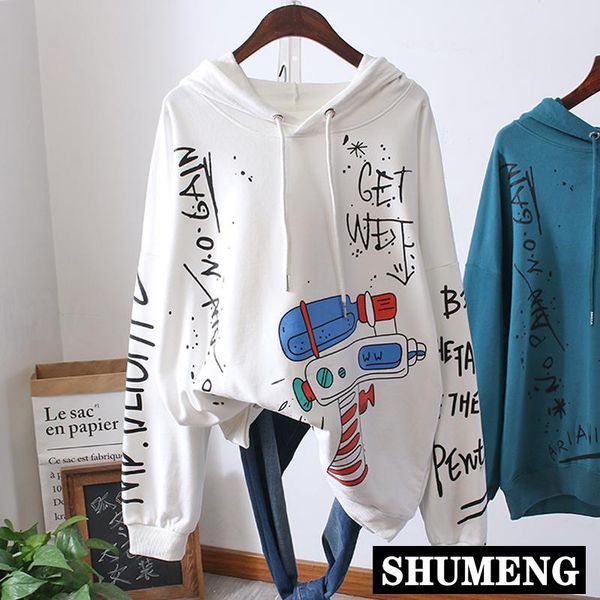 

women's hoodies & sweatshirts autumn 2021 fashion terry cotton sweatshirt women loose graffiti letter printed hooded pullover shirt lar, Black