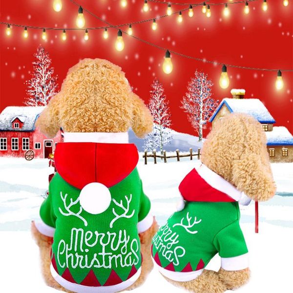 

dog apparel pet clothes christmas letters printed hooded warm coral cotton hoodie for dogs green winter xs-2xl