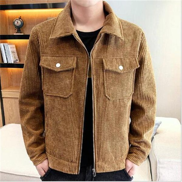 

men's jackets spring autumn loose denim jacket tooling corduroy casual clothes outerwear coats, Black;brown