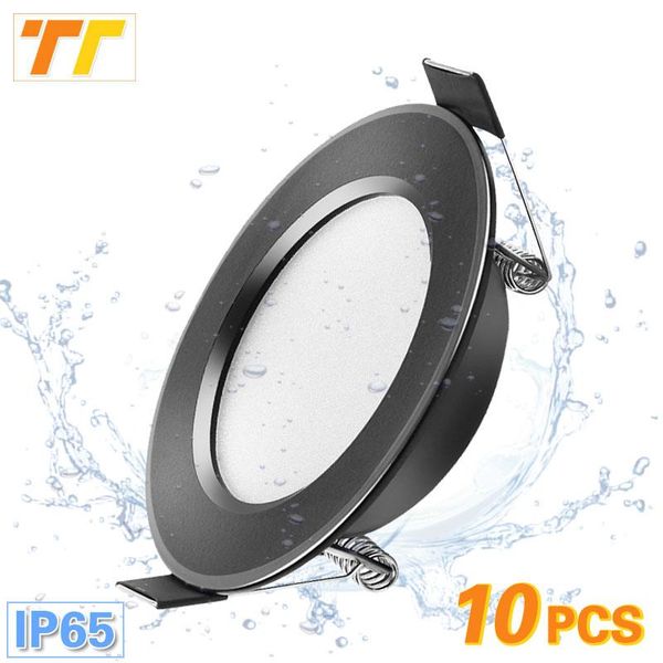 

downlights 10 pcs led downlight waterproof black color 5w 7w 9w 12w 15w spot light 220v 230v ceiling lamp recessed round panel indoor