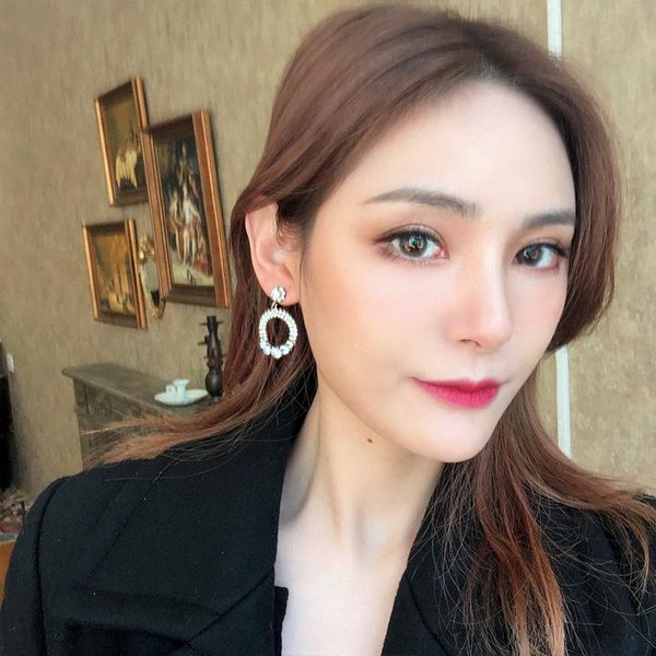 

dangle & chandelier silver plated needles five zircon double-row rhinestone hollow circle women earrings drop