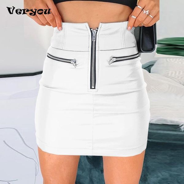 

skirts women's pu leather zipper skirt high waist pencil evening party club wear short mini hip plus size 2xl, Black