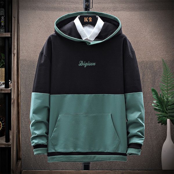 

2021 new men's hoodies autumn harajuku japanese streetwear patchwork casual sweatshirt male hip hop yellow hoodie men 7nrd, Black