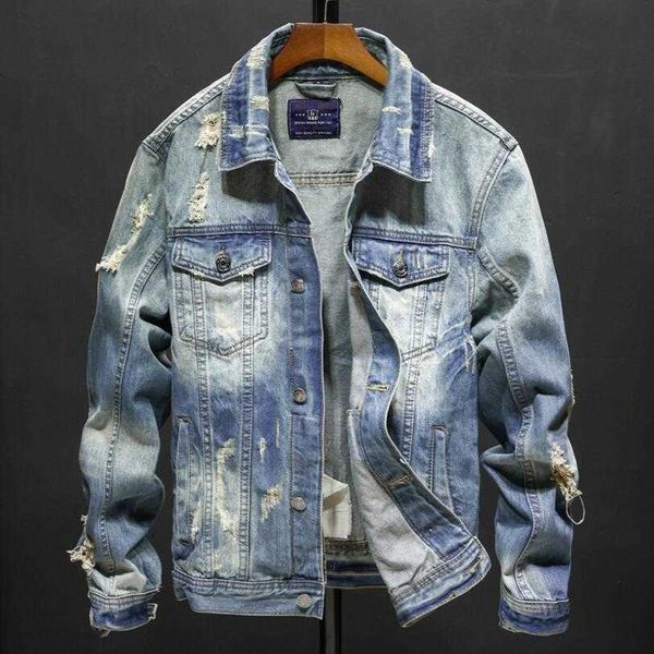 

men's jackets men light blue denim and coats holes jeans slim fit good quality man cotton casual 3xl 56iq, Black;brown