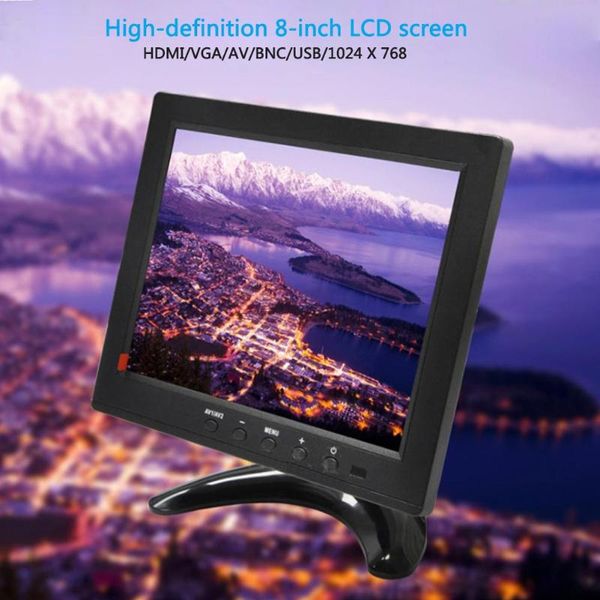 

monitors 8 inch car display monitor hd tft-lcd color mini tv 2 channel video input security vga -compatible for