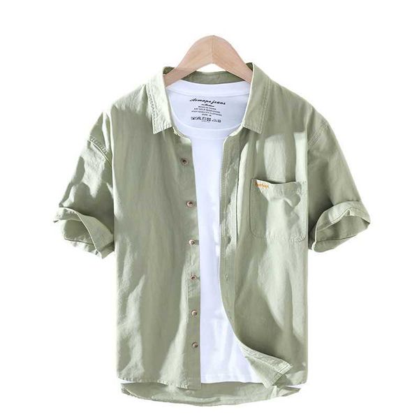 

short sleeve shirt for men 100% pure cotton turn-down collar summer male fashion casual solid vintage clothes 210601, White;black