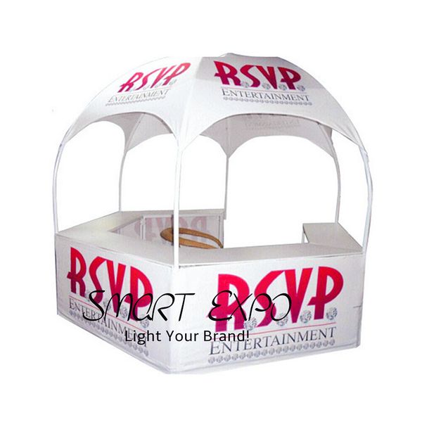 

dome kiosk canopy tents branding advertising display trade show with custom full color printing graphics