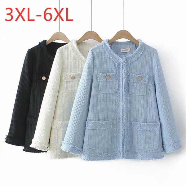 

plus size outerwear & coats 2021 ladies autumn winter designer jacket for women large long sleeve blue pocket button coat 3xl 4xl 5xl 6xl, Black