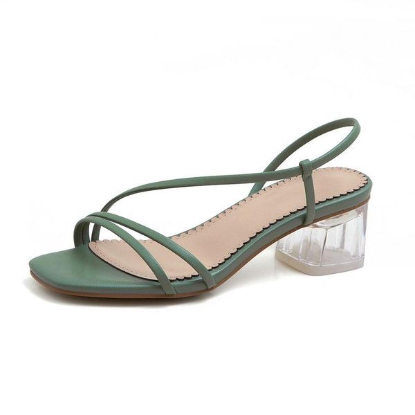 

transparent square heels shoes woman 2021 summer slip-on sandals women night club party shoes woman green brown beige, Black