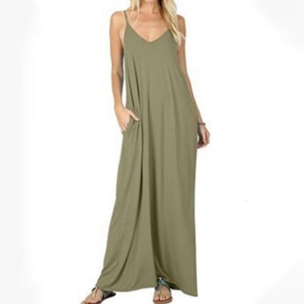 

2021 new fashion big pocket maxi summer strap sleeveless cotton loose long plus size irregular beach p7qq, Black;gray