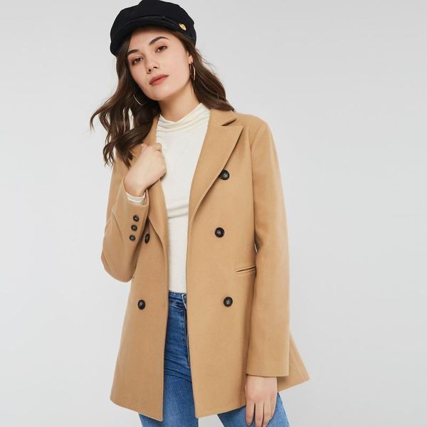 

foreign trade 2021 autumn and winter new temperament double row button tweed coat suit collar coat women's wear 670373, Black