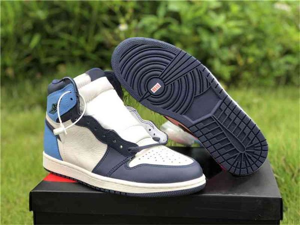 

2021 authentic 1 high og obsidian blue chill men athletic shoes women sail obsidian university blue athletic sneakers with original box 5-12, White;red