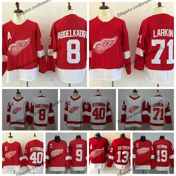 

2019 detroit red wings 71 dylan larkin 40 henrik zetterberg 8 justin abdelkader 9 gordie howe 19 steve yzerman pavel datsyuk hockey jerseys, Black;red