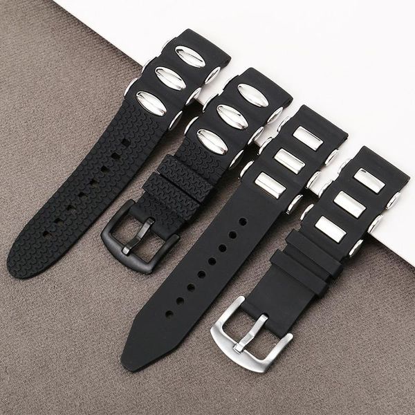 

watch bands yopo style soft silicone watchband 22mm24mm black strap for men's outdoor sport rubber fine steel bracelet, Black;brown