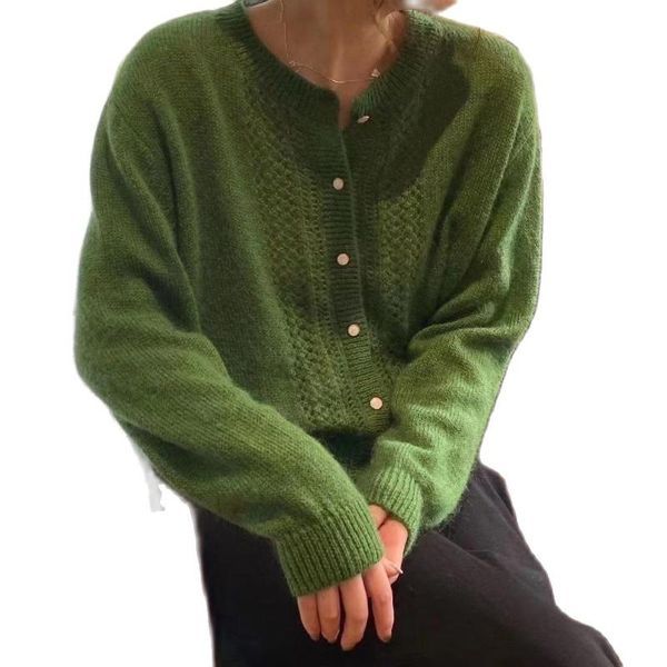 

women's knits & tees autumn and winter bottoming cardigan korean version of solid color knitted cotton round neck temperament commuter, White