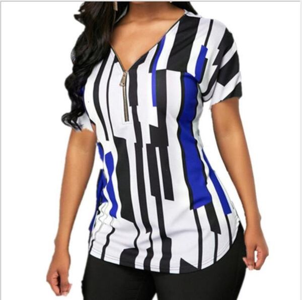 

2021 new european and american foreign trade women fashion v-neck printing short sleeves t-shirt rits top, White