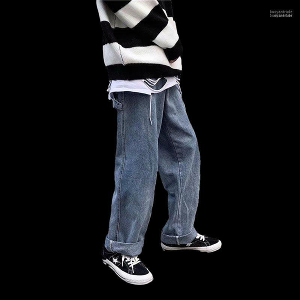 

men's jeans 2021 men retro baggy vintage garment washed denim pants male hiphop skateboarder letters printed wide leg1, Blue