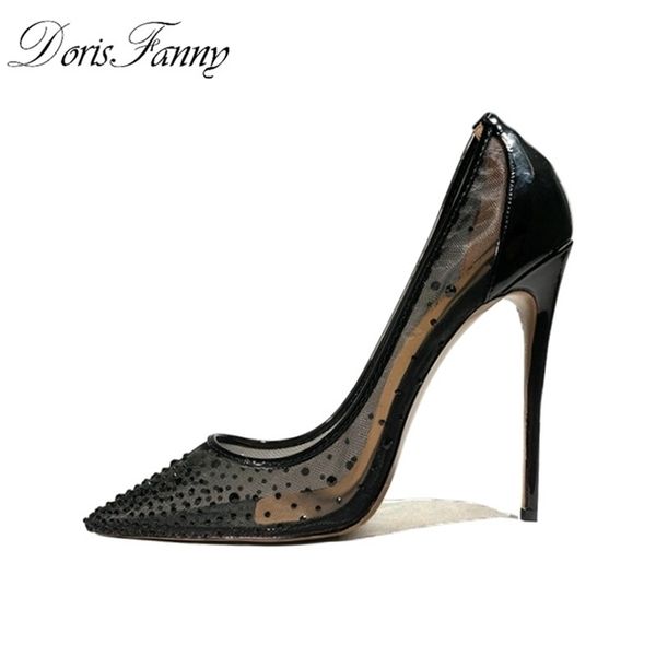 

doris fanny black crystal red bottom high heels wedding shoes bride womens pumps large size 45 43 pointed toe ladies party 211123