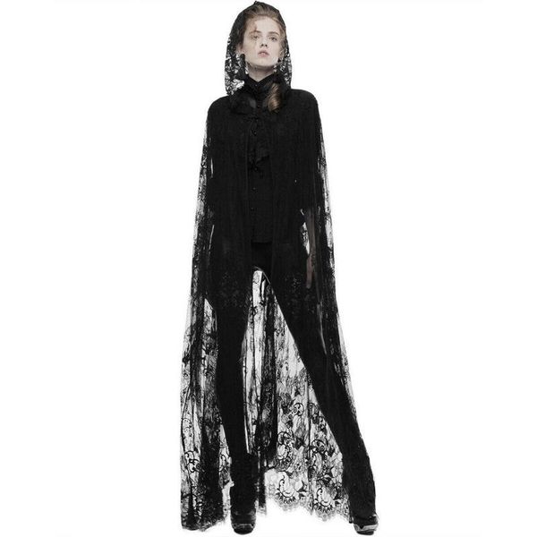 

wraps & jackets cosplay shawl black lace floor length halloween stage mesh perspective cloak for vintage lady 2021, White