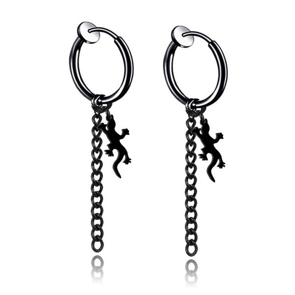 

clip-on & screw back 1pair 2pc there is no ear hole men women gecko shape tassel earrings trendy hip hop rock clip earring male punk jewelry, Silver