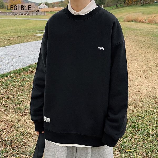 

men's hoodies & sweatshirts legible 2021 spring autumn casual solid mens fashion male streetwear loose pullover men, Black