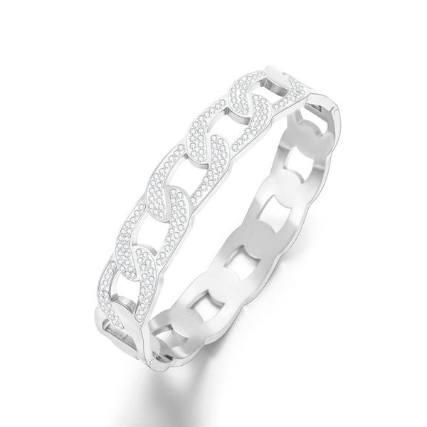 

bangle stainless steel chain hard bracelet for women fashion jewelry gift rose gold silver color simple cz on hand, Black