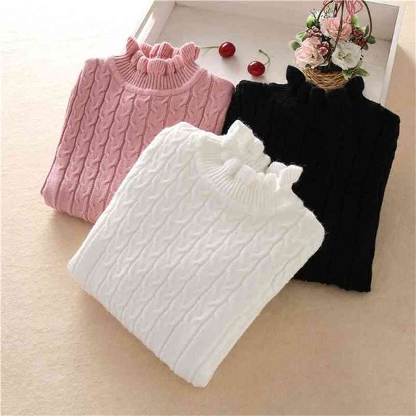 Maglioni per neonate Autunno Maglione pullover lavorato a maglia in cotone principessa Colore puro Bianco / rosa / nero Vestiti Bottoming Tops 2-12T 210622