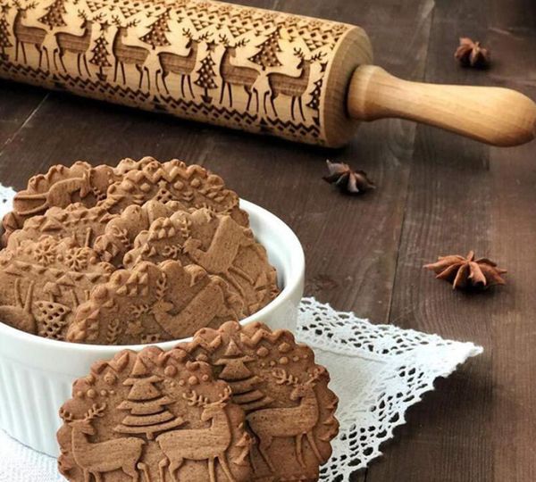 Natal de madeira rolando floco de neve impresso gravando biscoitos biscoitos biscoito biscoito fondant bolo renas estampadas