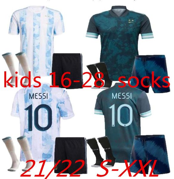 

argentina soccer jerseys shorts socks full uniform set kits dybala kun aguero messi 21 22 argentine men child national team football shirts, Black;yellow