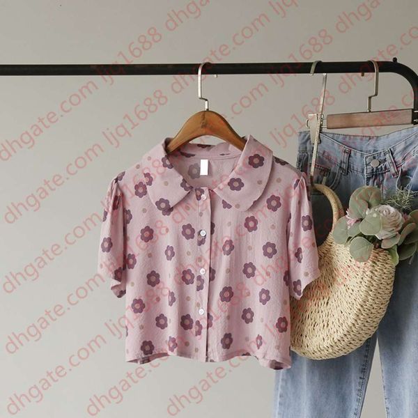 

new standard floral korean skinny single-breasted female shirt sweet crop short doll turtleneck hcxz, White