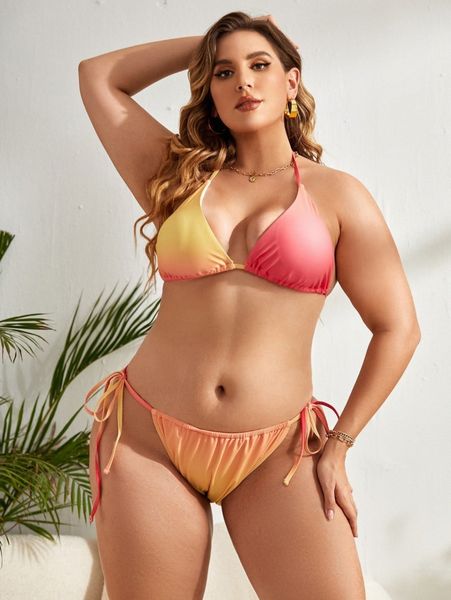 

plus ombre triangle thong bikini swimsuit x8ih#, Black