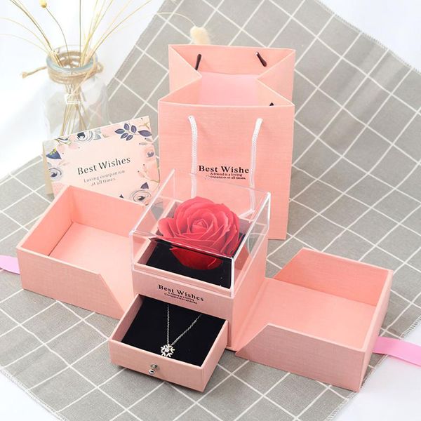 

gift wrap rose flower box double door jewelry single preserved necklace ring