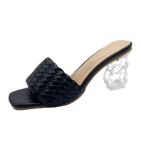 

slippers high-heeled sandals and women's woven fashion ladies, Black