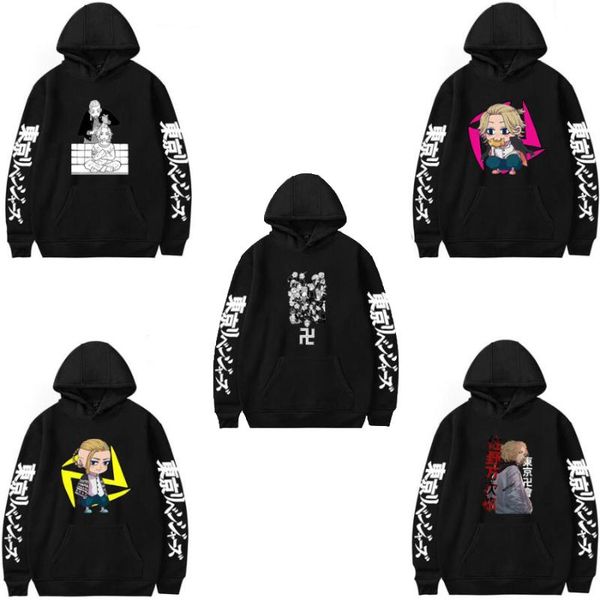 

men's hoodies & sweatshirts anime tokyo revengers hanagaki takemichi ken ryuguji funny hoodie hip hop graphic poleron hombre streetwear, Black