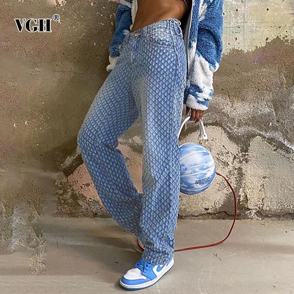 

women's jeans vgh vintage for women high waist straight casual loose streetwear wide leg denim trousers female fashion clothing 2021, Blue