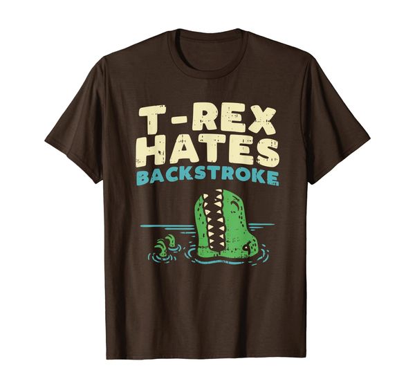 

t-rex hates backstroke, funny swimming dinosaur graphic tee, White;black