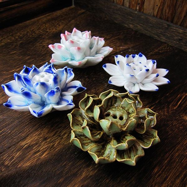 

fragrance lamps ceramic lotus flower shape incense burner stick cone holder base plug home decoration