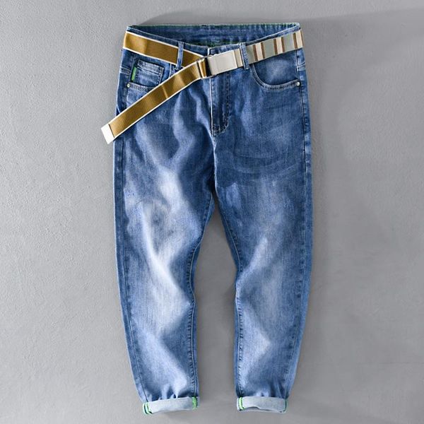 

2021 new style brand italy cotton jeans men pants fashion comfortable trousers for men ankle-length stretch with belt clothes, Blue
