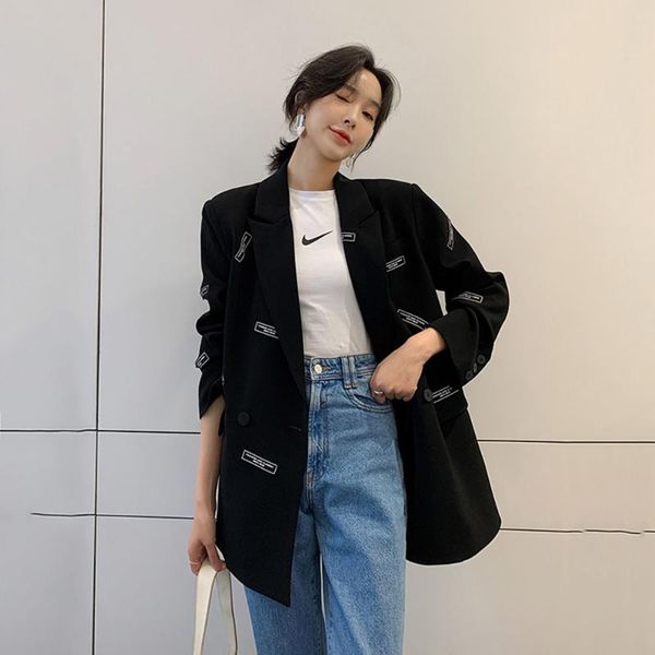 

women's suits & blazers 2021 autumn england style print design suit jacket fashion black white blazer for women korean spring loose, White;black