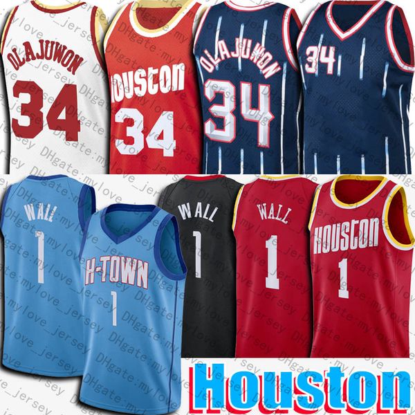 

john 1 wall jersey throwback hakeem 34 olajuwon jerseys houstons basketball jersey, Black;red
