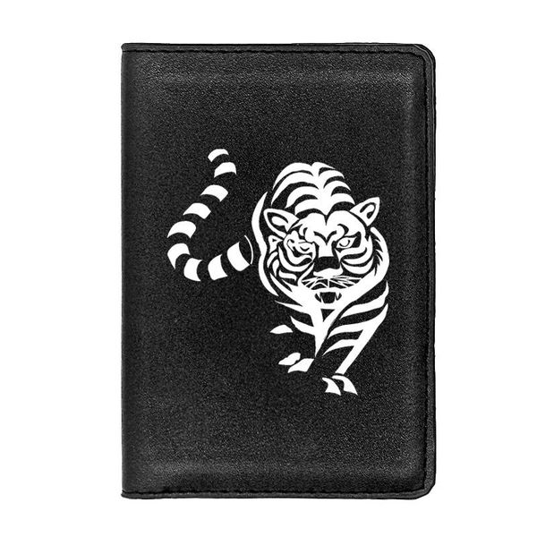 

card holders classic fashion white tiger printing leather passport case, Brown;gray