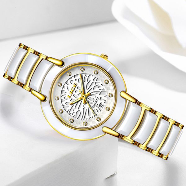 

2021 lige fashion lady rose gold watch bracelet watch lady fashion creative waterproof quartz, Slivery;brown